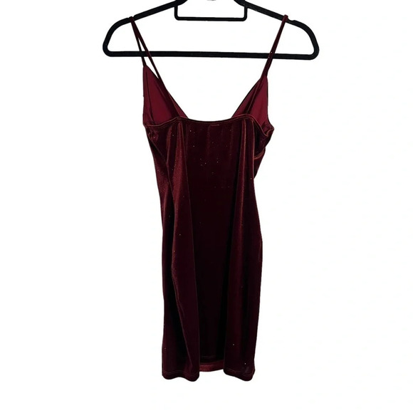 Windsor Red Sparkle Glitter Bodycon Dress Velour Draped V Neck Spaghetti Straps - Picture 2 of 5